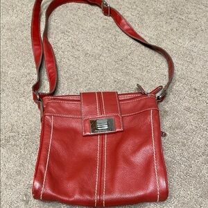 Rich Red Leather Tignanello Crossbody Bag with Adjustable Strap